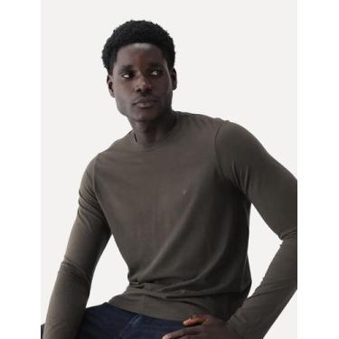 Imagem de Camiseta Ellus Masculina Manga Longa Cotton Fine Easa Marrom Médio, L/