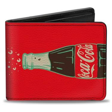 Imagem de Carteira Coca-Cola, Bifold, Garrafa Coca Cola Enjoy That Everywhere Vermelha Branca Marrom, Couro Vegano