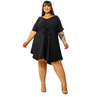 Imagem de Vestido Preto Curto Plus Size Feminino Casual - Lia Rosa, Preto, GG