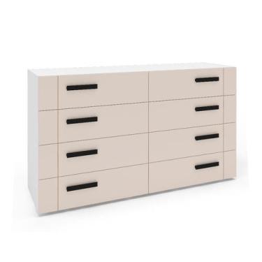 Imagem de Cômoda Lisboa 8 Gavetas Creme e Branca - Modern, Branco e Amêndoa