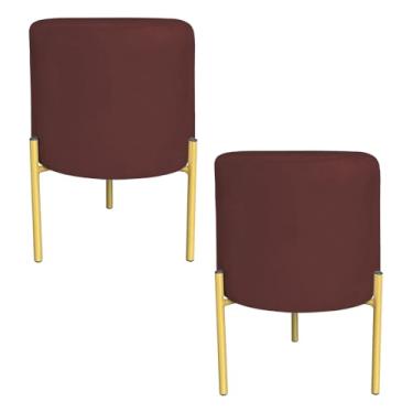 Imagem de Kit 2 Puffs Decorativo Soren Suede Marsala Pés de Ferro Dourado - Pallazio