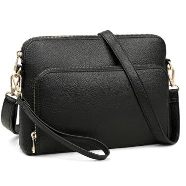 Imagem de Marvolia Bolsa tiracolo feminina - Bolsa de ombro de couro PU moderna bolsa transversal para viagem e festa de trabalho - preta (grande)