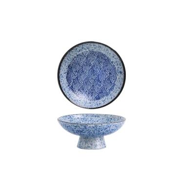 Imagem de Prato de lanche de cerâmica minimalista japonês, pastelaria vintage de pés altos e prato de chá - padrão ondulado