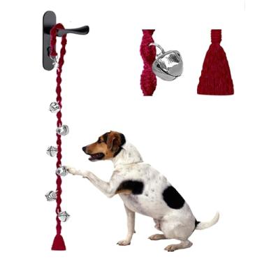Imagem de GINIDEAR Dog Bells to Go Outside & Puppy Potty Training, Anel de campainha ajustável para cães para ir ao banheiro, feito à mão com fio premium. Estilo torcido, rosered