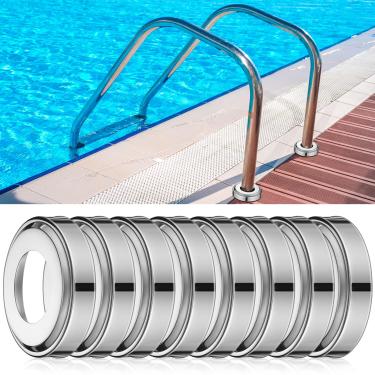 Imagem de Otoolling 8 peças placas de proteção de escada de piscina placas de cobertura de aço inoxidável para 1,9 tampas de corrimão de piscina enterradas e tubo de escada de spa