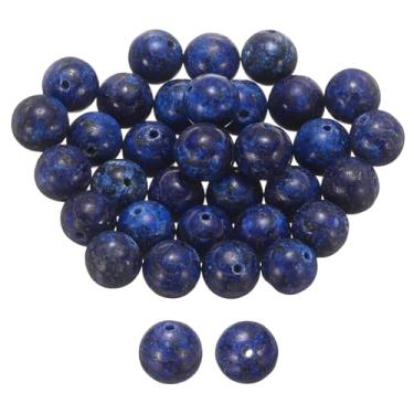Imagem de HARFINGTON 50 peças de contas de pedra natural 10 mm lápis-lazúli azul pedra preciosa redonda contas soltas contas verdadeiras genuínas bolas lisas para fazer joias, pulseiras, colar, brincos, faça