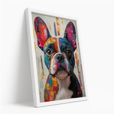 Imagem de Quadro Decorativo Bulldog Francês Com Moldura Cachorro Colorido Arte Moderna Pop Art Sala Parede Pet Estampa Luxo