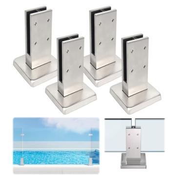 Imagem de LukLoy Ponteira De Corrimão Vidro Dupla Face Da , Sistema Aço Inoxidável 304 Resistente Ao Vento 4,3 Lb Para Jardim, Escadas, Balaustrada, Varanda (Pacote Com 4, Escova Central Espiga)