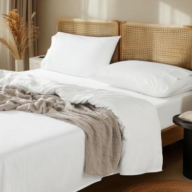 Imagem de LBRO2M Jogo de lençol 100% algodão com bolso profundo 61 cm, 1000 fios tamanho casal 4 peças, roupa de cama macia e confortável para todas as estações (casal, branco)