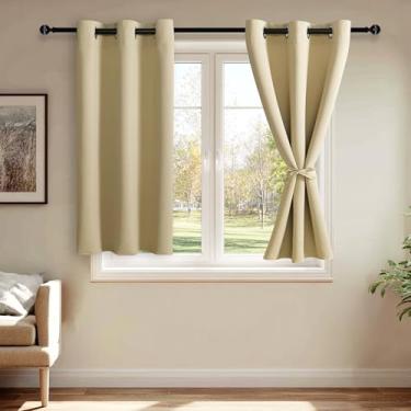 Imagem de JIUZHEN Cortinas blackout bege claro com laços – Isolamento térmico, bloqueio de luz e redução de ruído, cortinas de cortina para quarto e sala de estar, conjunto de 2 painéis, 96 x 137 cm de