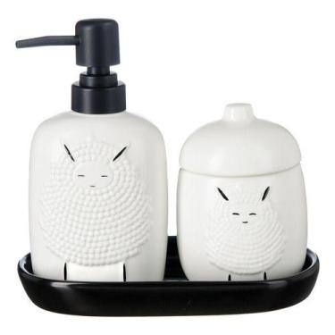 Imagem de Kit Banheiro de Ovelha Porcelana Lavabo Dispenser Líquido Bandeja - PG