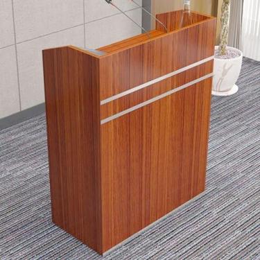 Imagem de Balcão de recepção de recepção, mesa de recepção moderna, caixa de bar, balcão de recepção, recepcionista com gavetas trancáveis, para pequeno bar salão de beleza loja de roupas (marrom-duplo)