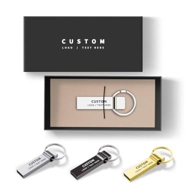 Imagem de Pen drive USB personalizado, pacote com 100 pen drives personalizados USB 2.0 pen drive com chaveiro, ideal para presentes corporativos, eventos de negócios e brindes promocionais (1 GB, com caixa de