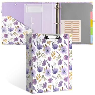 Imagem de WATINC 3 anéis de 5 cm para cartas, fichário de pranchetas com pasta de plástico, fichário de 5 abas, 18 adesivos divisórios, etiquetas de pasta de arquivo de capa dura, prancheta com bolsos para