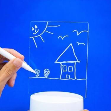 Imagem de Quadro Luminária LED com Placa de Acrílico para Anotações – Luz Branca Quente, Caneta Apagável e Base USB – Ideal para Recados e Decoração