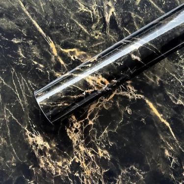 Imagem de Papel de parede autoadesivo de cozinha de mármore preto, à prova de óleo e impermeável, resistente a altas temperaturas, adesivo para moldura de mesa - preto - 45 * 300 cm