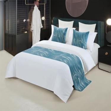 Imagem de Cachecol de cama de hotel moderno Jacquard Colchas decorativas sem desbotamento lenço de toalha de cama para pé da cama protetor de cama macio para cama Twin Queen King Size - Azul||45 x 240 cm para