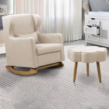 Imagem de Poltrona de Amamentação Base Balanço e Puff Flower Linho Bege E03 - D'