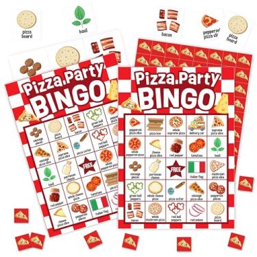 Imagem de Cartões de bingo de jogos de pizza, jogo de bingo com tema de comida gourmet, jogo de chá de bebê de pizza para amigos da família, atividades em grupo multijogador, presentes de aniversário para festa