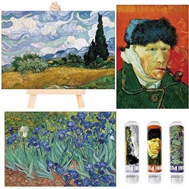 Imagem de Small Jigsaw Puzzles for Adults 150 Pieces Mini Jigsaw Puzzles Challenging Oil Painting Mini Jigsaw Puzzles 6 x 4 Inches,3 Pcs,Mini Easel Included(The Cypress Tree, Iris,Van Gogh Self-Portrait)