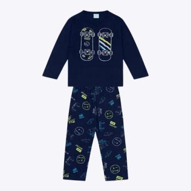 Imagem de Pijama Brilha no Escuro Infantil Masculino Kyly 1000170, Azul marinho,