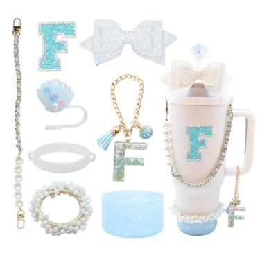 Imagem de Conjunto de acessórios de copo de 8 peças para copo Stanley de 30 e 1,275 g com alça, incluindo topo de palha, bota, alça de alça de garrafa de água, decoração de arco de palha, pulseiras, pingente de