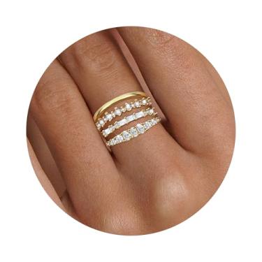 Imagem de Anéis empilháveis para mulheres adolescentes presentes na moda anéis de ouro para mulheres não manchadas zircônia cúbica conjunto de anéis grossos alianças de casamento joias de ouro tamanho 6-10, Aço