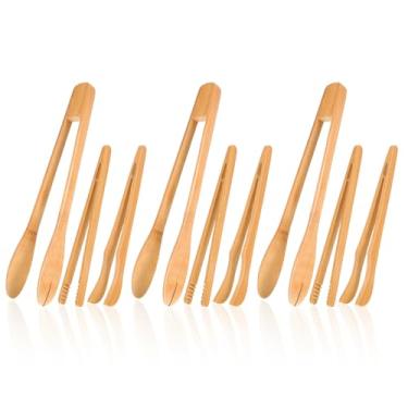 Imagem de Zopeal 9 peças de utensílios de bambu para cozinhar torradeira de madeira pinças longas de cozinha para cozinhar salada para pegar queijo, bacon, torrada, bolo, frutas, pão, espaguete, para cozinha