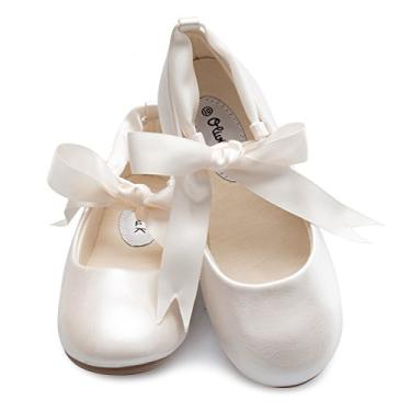 Imagem de Olivia K Sapatilha feminina adorável de bailarina Mary Jane com fita, Ivory Pu, 13 Little Kid