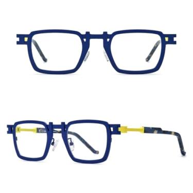 Imagem de VFDHN Armação de óculos de titânio puro, moda masculina, vintage, óculos de grau feminino, retrô (azul)