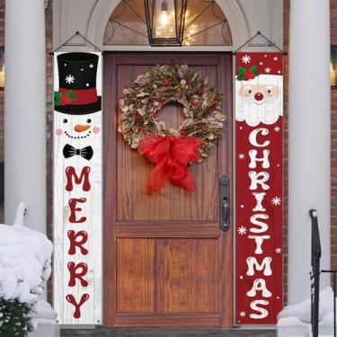 Imagem de Lofaris 188 x 30,5 cm, Feliz Natal, textura de madeira branca vermelha, floco de neve, boneco de neve, sinal de alpendre, banners pendurados para Natal, férias, casa, interior, exterior, quintal,