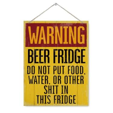 Imagem de Sinais de aviso engraçados, placa de geladeira de cerveja, decorações de parede rústicas para casa, decoração de madeira vintage, placa decorativa para pendurar em madeira, decoração de casa para