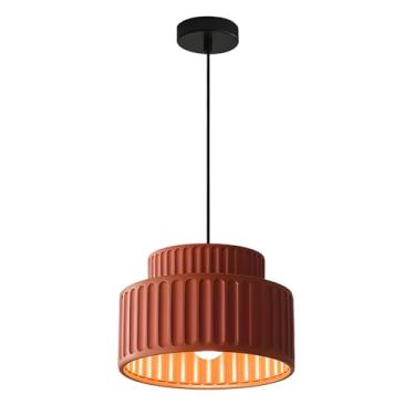 Imagem de Magiroz Luzes pendentes nórdicas modernas de meados do século, ilha de cozinha, vintage, 1 luminária suspensa única com sombra de resina vermelha laranja colorida redonda para sala de jantar corredor