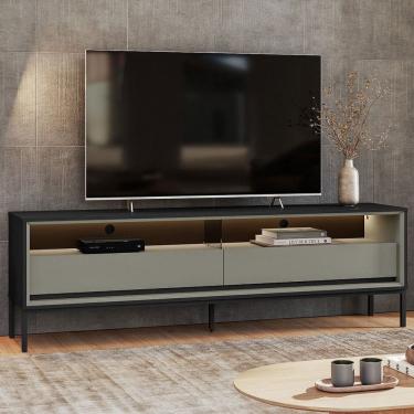 Imagem de Rack para TV Até 65 Polegadas Fusion 2 Gavetas com Led Preto/Off White - Olivar Móveis