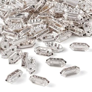 Imagem de Spritewelry 100 peças espaçadores de ponte de strass de latão do Oriente Médio, contas de strass transparentes, cor dourada, hexágono, espaçador, contas, conectores de elos de barra para colar