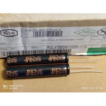 Imagem de 50x Capacitor Eletrolítico 47uf/450v 105º 10x50mm Lelon
