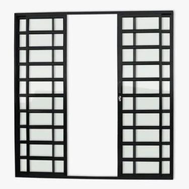 Imagem de Porta de correr travessa 4 folhas branca vidro liso com fechadura linh