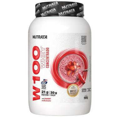 Imagem de WHEY PROTEIN W100 POTE 900G MORANGO NUTRATA