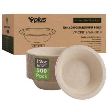 Imagem de Taças de papel Vplus 500, pacote de 350 ml, bagaço compostável descart