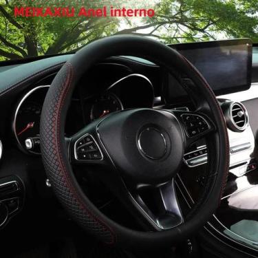 Imagem de Capa De Volante De Carro Em Couro PU Estampada Em Xadrez De 14,5-15 Po