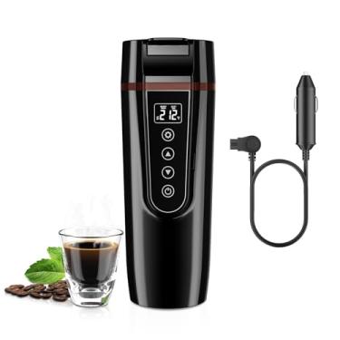 Imagem de Chaleira elétrica de carro para viagem: FVPE 12V/24V pequena chaleira de água elétrica, controle multi-temp 400 mL caldeira de água portátil de carro para preparar café chá, visor LCD 304 copo de