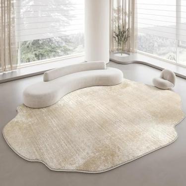 Imagem de Tapete de pelúcia macio e lavável para sala de estar, estilo creme, decoração de quarto, formato irregular, grosso (200x250 cm/C)