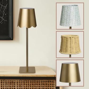 Imagem de Sheffield Home Conjunto de 3 peças para presente de abajur e abajur – Persianas recortadas, cônicas e impressas em tecido, douradas