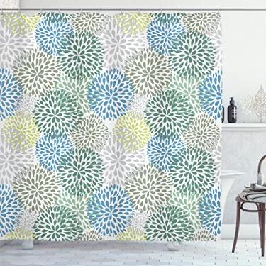 Imagem de Ambesonne Cortina de chuveiro floral, pétalas ornamentadas florais modernas florescem folhas de jardim tradicionais da primavera, conjunto de decoração de banheiro de tecido de tecido com ganchos, 175