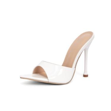 Imagem de Sandálias femininas de salto agulha – Sapatos de verão abertos sem cadarço para casamentos/festas/uso diário, sola fina e confortável salto alto, Branco, 38