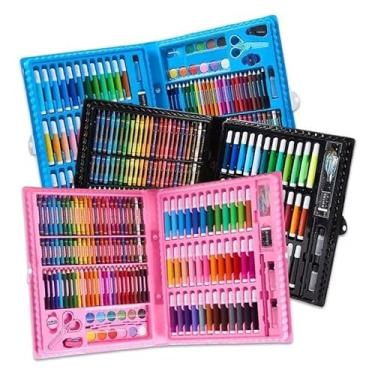 Imagem de KIT 2 Estojo Maleta Infantil 48 Peças Pintura Canetinhas Lápis de Cor Azul