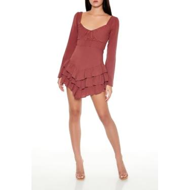 Imagem de Forever 21 Minivestido feminino com manga de sino em camadas, Castanho, G