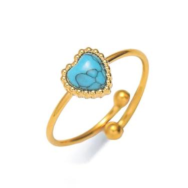 Imagem de LadayPoa Anel turquesa simples, banhado a ouro 18 K, anéis empilháveis Boho ajustáveis para mulheres, aliança de casamento Western Eternity, joia vintage para presente, Aço inoxidável, Turquesa