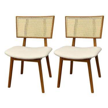 Imagem de Kit 2 Cadeiras Livia Madeira Tecido Linho VA Movelaria Cor Bege