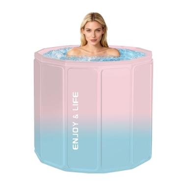 Imagem de STARBRILLIANT Banheira portátil para adultos, banheira dobrável fácil de montar (31,5 (C) x 66 cm), adequada para viagens, acampamento e atividades ao ar livre (azul e rosa, G)